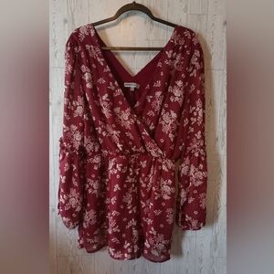 bailey blue Burgundy Floral Long Sleeve Romper Women's Size L